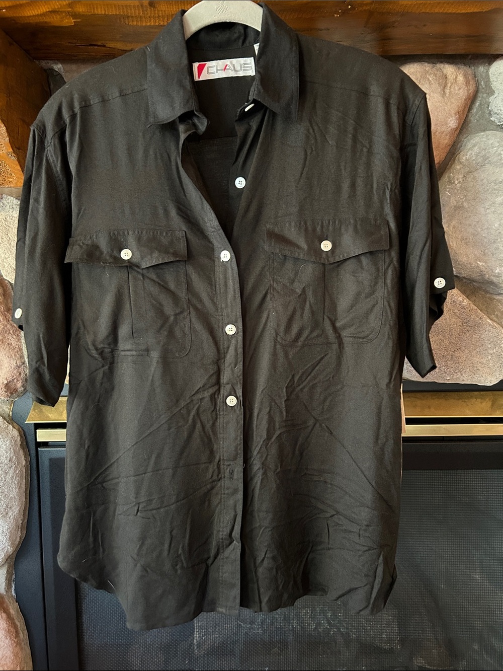 Chaus Women’s Black Short-Sleeve Button-Up Pockets Safari Shirt, Size 8 | NWT